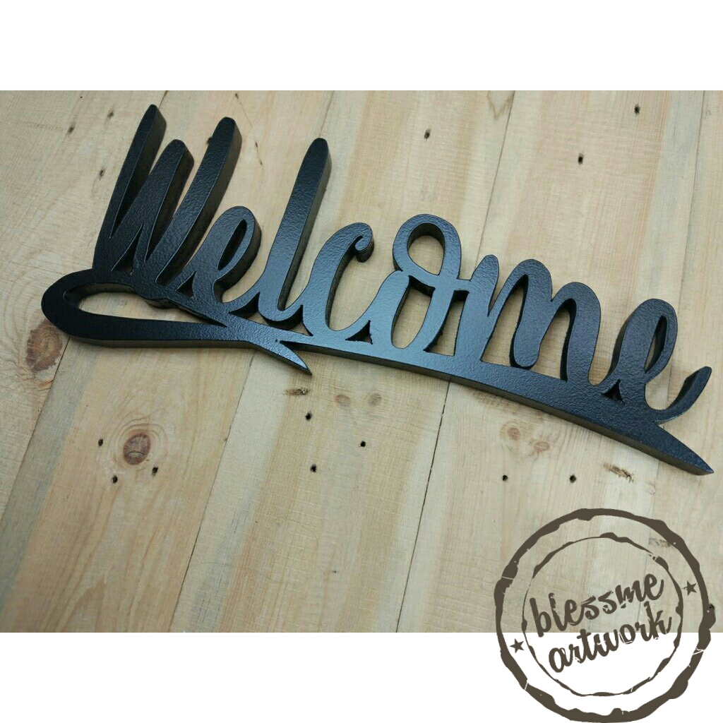 Tempelan huruf kayu dinding   welcome   Blessme artwork